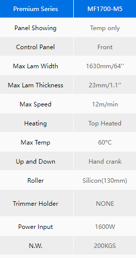 MEFU enimm&uuml;&uuml;dud soojus-abisti 160cm laminaator MF1700-M5